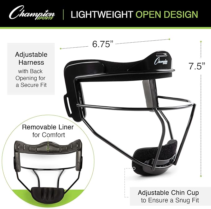 Champion Sports Steel Softball Face Mask – Durable Fielder’s Mask for Youth & Adults, Multiple Colors for Practice & Games