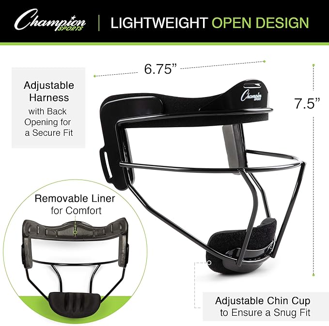Champion Sports Steel Softball Face Mask – Durable Fielder’s Mask for Youth & Adults, Multiple Colors for Practice & Games