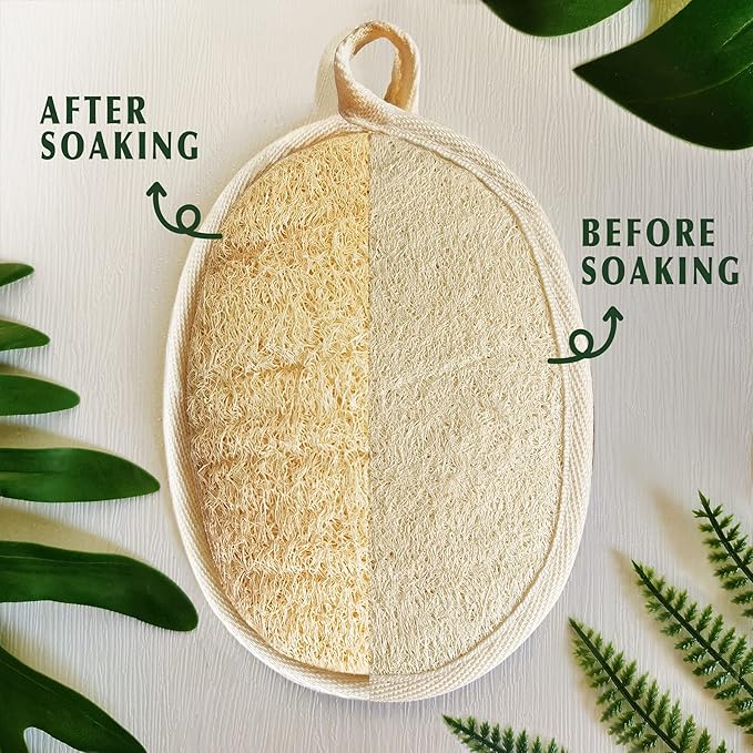 Natural Loofah Sponge Exfoliating Body Scrubber (2 Pack),Made with Eco-Friendly and Biodegradable Shower Luffa Sponge, Loofah for Women and Men, Beige