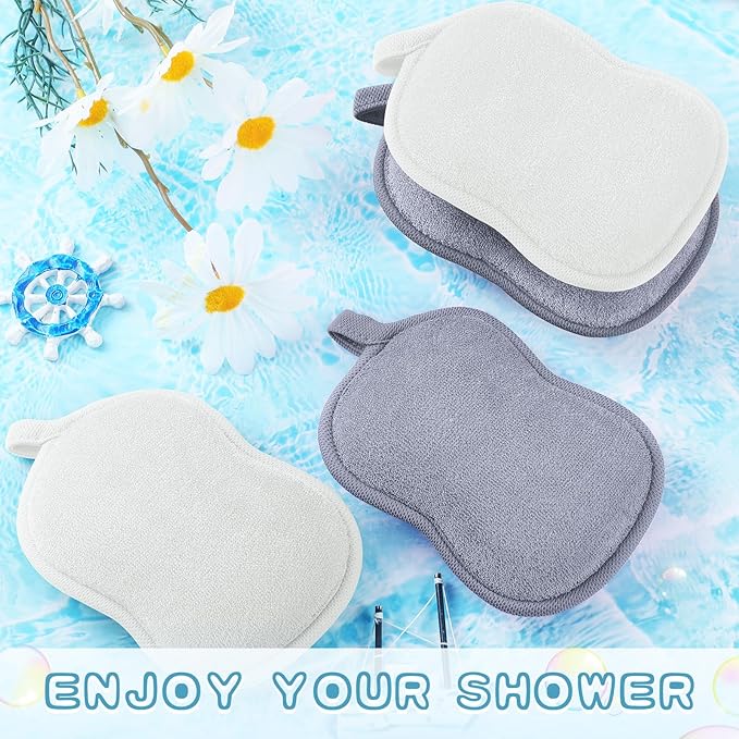 Tatuo 4 Pieces Baby Bath Sponge Cotton Baby Sponge Toddler Soft and Absorbent Loofah for Kids Babies Men Women(Grey,White)