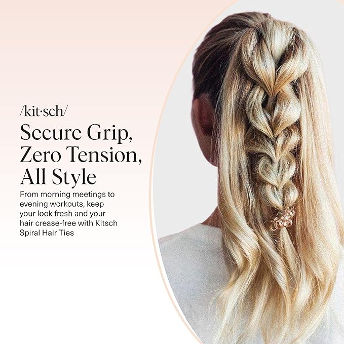 Kitsch Spiral Hair Ties for Women – Coiled Plastic Hair Ties No Damage, Ponytail Holders for Thick and Thin Hair – Creaseless and Dent-Free, Phone Cord Style | Ideal Gifts for Women - Blonde, 8Pcs