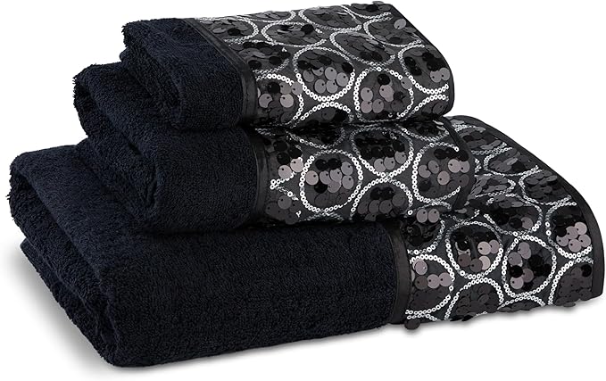 Zahari Home Sinatra Modern Bathroom Towel Set 3 Piece Towel Bath Towel, Hand Towel and Wash Towel Luxury Contemporary Decor Bling Black Bath Towel Sets Soft, Plush and Highly Absorbent