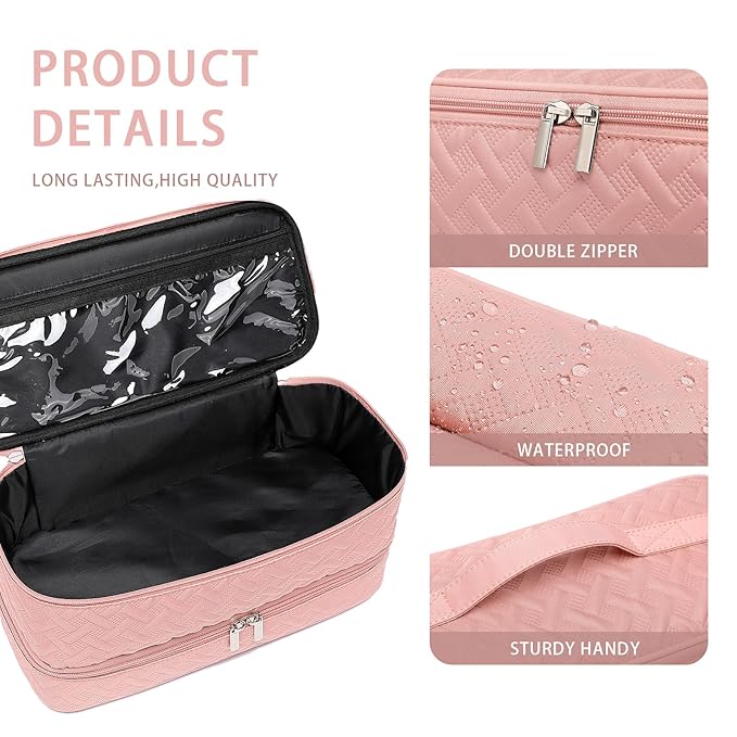Double-Layer Travel Carrying Case for Revlon One-Step Hair Dryer Brush/Volumizer Styler Shark FlexStyle Attachment Portable Storage Organizer Bag Hair Tools Travel Bag (Pink)