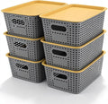 AREYZIN Plastic Storage Bins with Lid,Stackable Storage Bins and Storage Baskets for Shelves,Small Baskets for Organizing, Small Storage Bins,10.2x7.2x4.1 Inch,6-Pack, Gray