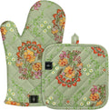 Oven Gloves Heat Resistant Potholder Set Oven Gloves with Anti-Slip Striped Cooking Gloves for Cooking Baking - 2PCS