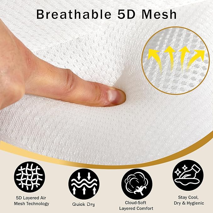 PYRRHIC Bath Pillow, Non-Slip Bathtub Pillow with 72 Strong Suction Cups, Ergonomic Head Neck Back Support, Quick-Dry 5D Mesh for Bathroom Home Spa White