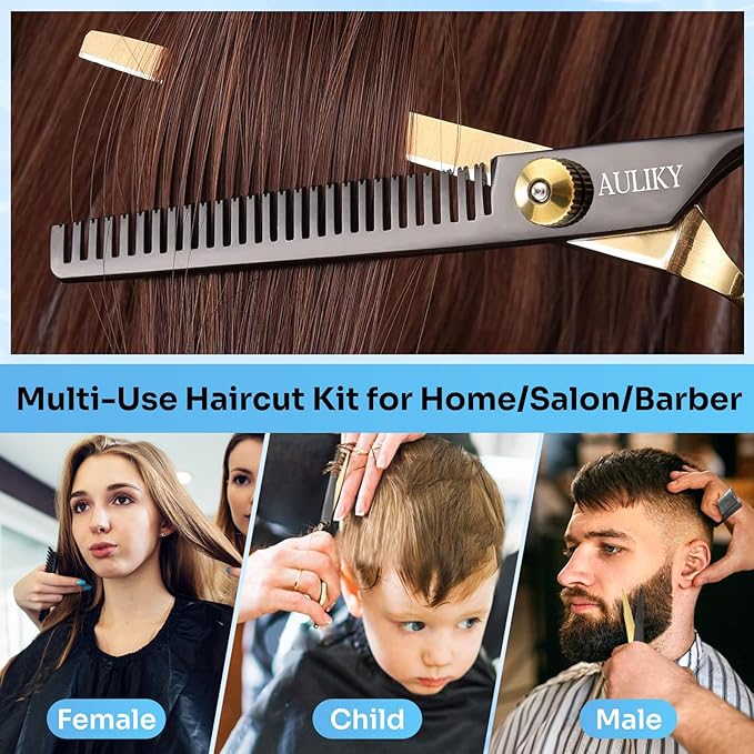 Hair Cutting Scissors Shears Kits, 15 Pcs Professional Stainless Steel Hairdressing Shears Set Thinning Scissors for Barber/Salon/Home/Men/Women/Kids/Adults