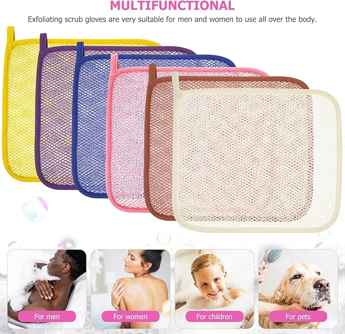 Lurrose Exfoliating Face Washcloth 8pcs Body Scrubber Hanging Bath Cloth African Net Sponge Shower Loofah Skin Wash Towel Facial Makeup Remover for Back Knee Joint