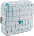 Small Quilted Striped Cosmetic Pouch for Purse, Mini Cotton Makeup Bag with Compartments, Cute Zipper Lipstick Holder for Women (25 Blue Checkered Stripes)