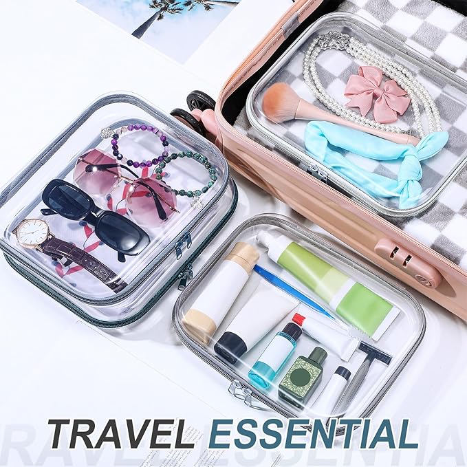 Hoolerry 4 Pcs Hard Clear Zipper Case Makeup Bags Plastic Zipper Pouch Transparent Storage Box Containers for Cosmetics, Snacks, Building Blocks, Puzzles(Clear,9.8 x 7.9 x 2 in,Morandi)
