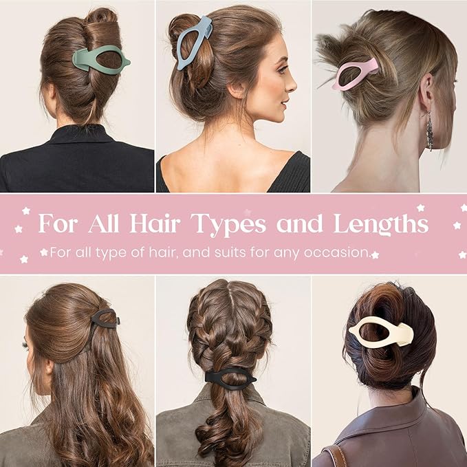 6 PCS Large Flat Hair Clips for Women Girls, French Concord Lay Down Flat Claw Clips for Thick Thin Hair, Comfortable Curved Hair Clip, Matte Non-slip Strong Hold Hair Accessories, Colorful