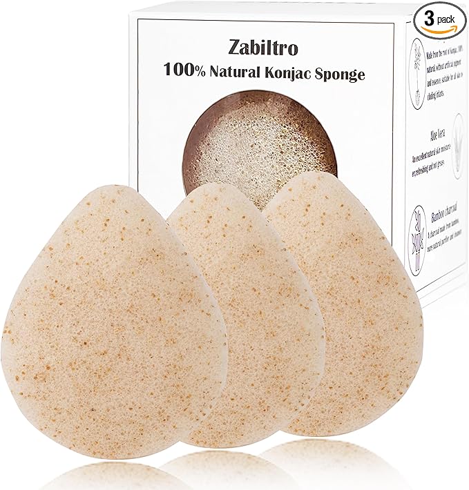 Natural Walnut Konjac Facial Sponges - Waterdrop- for Gentle Face Cleansing and Exfoliation Eco-Friendly - Skincare Face Body Washing Cleaning - with Walnut + Konjac,3pc.