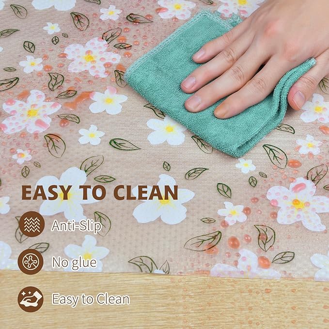 Drawer and Shelf Liner for Kitchen Cabinet,Non-Adhesive EVA Waterproof Drawer Liner for Dresser & Bathroom Vanities with Cutting Tool(12 in X 30 Ft White Cherry Blossom)