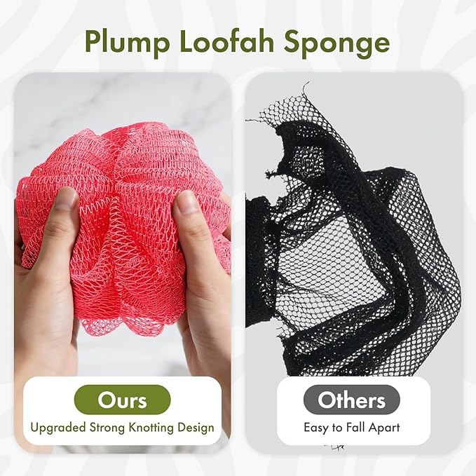 Loofah Bath Sponge, 2 Pack African Net Sponge Authentic, Exfoliating Shower Loofah Body Scrubber for Men and Women, Mesh Shower Pouf Balls for Body Wash