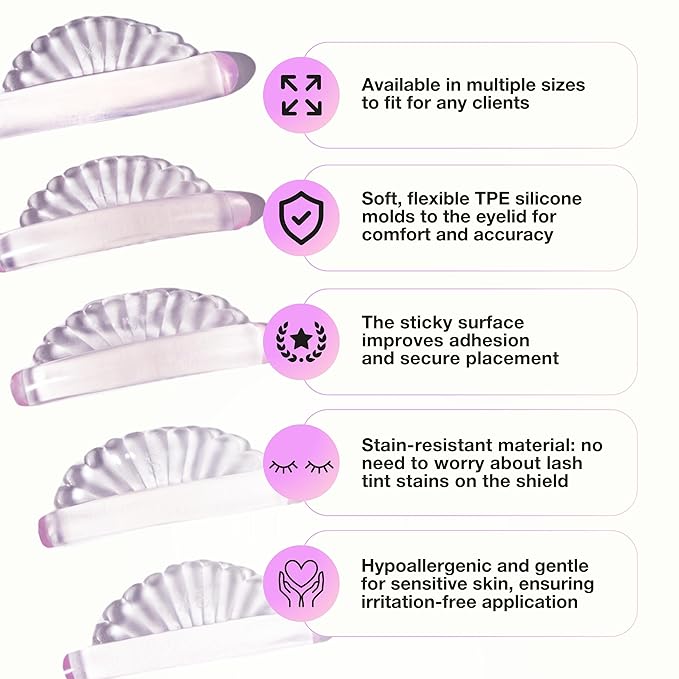 Curacoro Lash Lift Shields, 10 Pcs/5 Sizes Lash Lift Rods, Lash Lift Pads for Eyelash Curling and Lifting, Reusable Silicone Lash Rods For Eyelash Perm Lamination