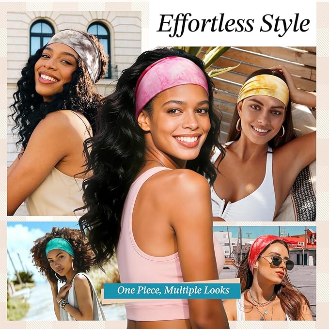 Headbands for Women, 8 Pack Non-Slip Moisture Wicking Sports Wide Head Bands, Stretchy Elastic Fabric, Multiple Colors Securing Hair for Fashion, Sports, Yoga, Running, Daily Life