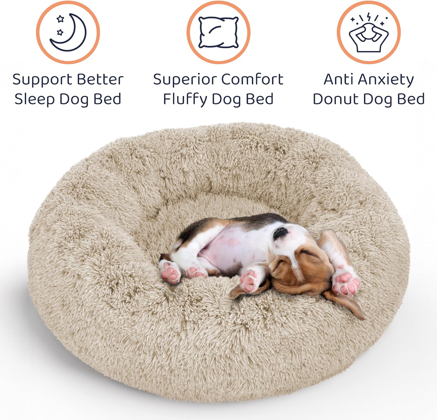 Donut Dog Bed - Premium Comfort for Anxiety Relief - Fluffy & Calming Design with Ultra-Plush Support | Cozy Round Dog Bed with Super Soft Circle Style (Size XL Beige)