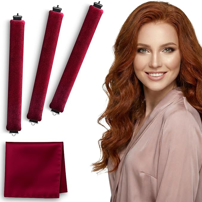 Overnight Blowout Rods | Heatless Curls for Long or Short Hair Rollers Blow Out Curling Rod No Heat Flexi Foam Tubes Silk Satin Velvet Soft Curlers to Sleep In Tools Set by VISOFO (Red, 3 Set)