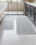 Waffle Bath Mat Set, Non Slip Bathroom Rugs Sets 2 Piece, Ultra Absorbent Long Bath Rug Runner for Bathroom Decor, Machine Washable Boho Mats, Grey & White, 20"×47" Plus 18"×30"