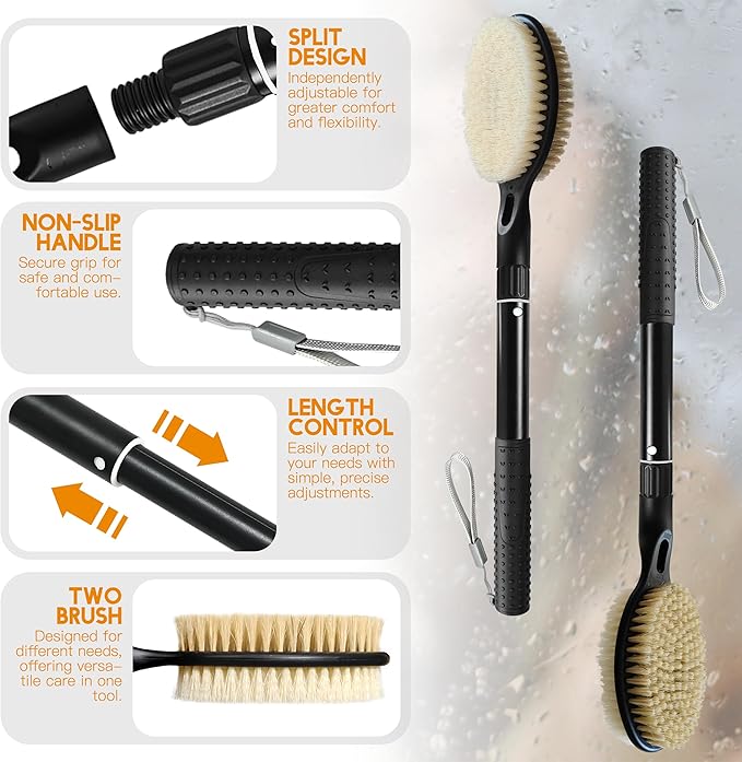 Back Scrubber for Shower, 17.52" - 25.6" Detachable Bath Brush, Back Scrubber, Exfoliation and Improved Skin Health for Elderly with Limited Arm Movement, Disabled