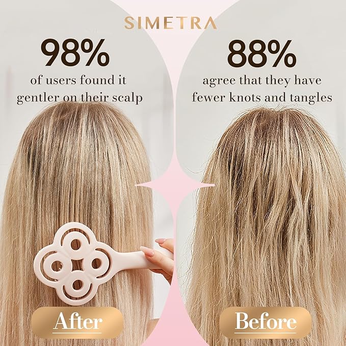 Simetra Detangler Hair Brush for Woman and Men, Original Detangling Brush for Curly Hair/Fine &Thick/Wet & Dry Hair, Flexible Bristles Hairbrush - Natural Crystal Inlay & 14K Gold Plating