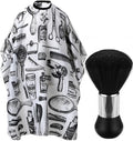 Professional Hair Cutting Cape with Neck Duster Brush, Salon Barber Cape, Hairdressing Accessories (White Floral Print)