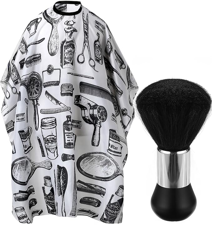 Professional Hair Cutting Cape with Neck Duster Brush, Salon Barber Cape, Hairdressing Accessories (White Floral Print)