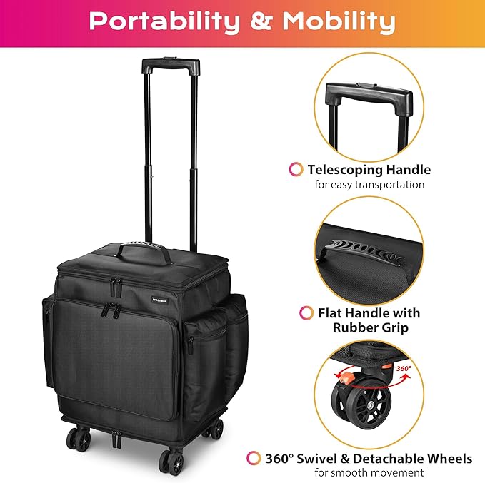 BYOOTIQUE 2in1 Soft Sided Rolling Makeup Train Case Travel Backpack For Hair Stylist Tools Curling Iron Straightener Salon Barber Shop, Black