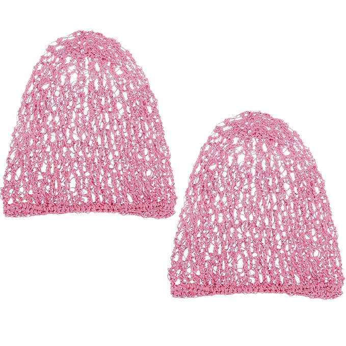 Waydress 2 Pieces Mesh Hair Net Rayon Knit Snood Women Crocheted Sleep Cap (Pink)