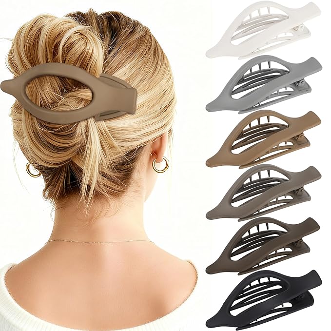 Flat Hair Clips for Women - 6 PCS French Flat Claw Clips Medium Hair Clips for Girls Large Hair Claw Clips for Thick or Thin Hair Strong Hold No Slip Hair Accessories for women (Regular)