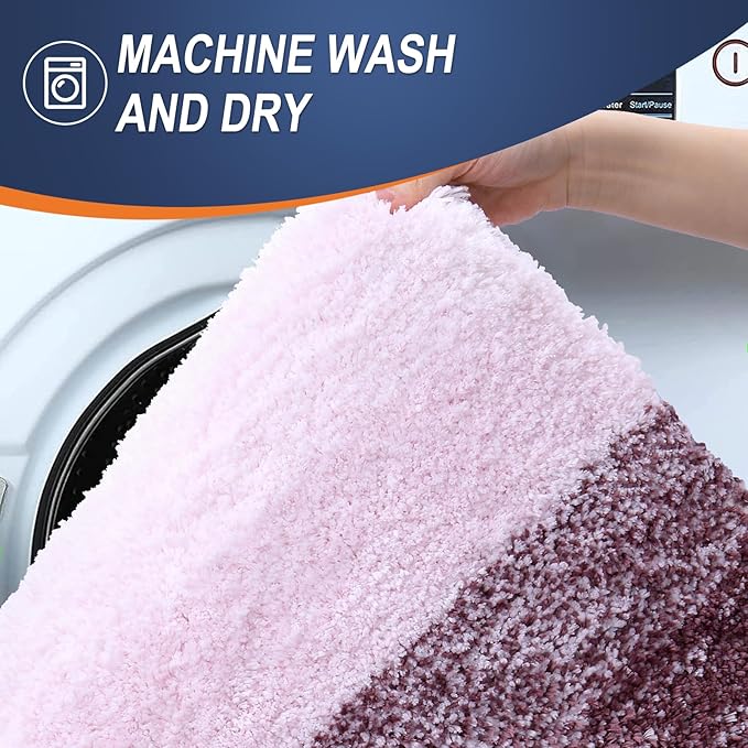 OLANLY Bathroom Rugs Sets 3 Piece, Soft Absorbent Microfiber Bath Mats and U-Shaped Contour Toilet Rug, Plush Shaggy Bath Mat Set for Bathroom (30"x20"+24"x16"+24"x20", Mauve)