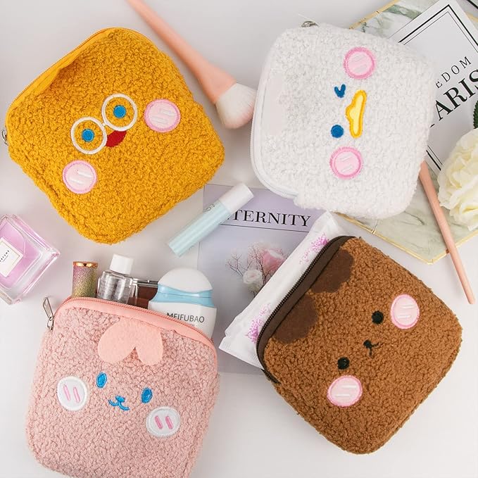 Sanitary Napkin Storage Bag 4PCS Menstrual Cup Pouch, Portable Period Bag for Women Girls Feminine Menstruation First Period Bag Padded Zipper Pouch Mini Cosmetic Bag for Purse