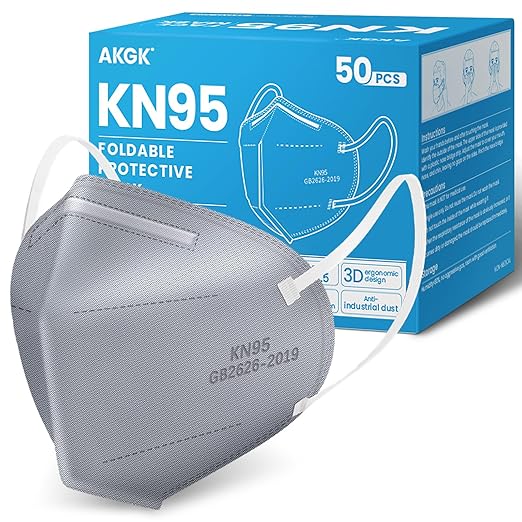 akgk KN95 Face Mask 50 PCS, Breathable Protection Masks, 5-Ply KN95 Grey Masks, Cup Dust Safety Masks