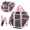 Abbylike Grooming Tote Bag for Horses and Dogs Organize Tack Tools Equestrian Grooming Kit Care Portable with Multiple Pockets for Supplies(Stylish,10.63 x 10.63 x 9.45 Inch,Grey and Pink)