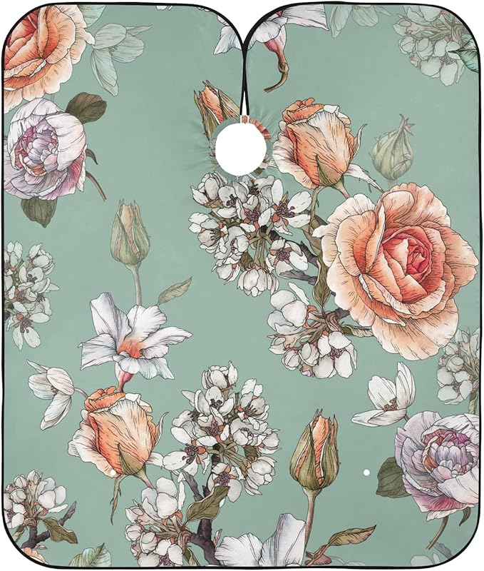 ALAZA Rose Peony Flower Vintage Barber Cape for Men Women, Waterproof Haircut Apron Beard Shaving Bib Hair Cutting Cloth 55 x 65 Inch