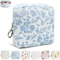 Period Bag for Girls, Corduroy Sanitary Napkin Storage Bag, Period Pouch & Tampon Holder, Feminine Care Organizer（Blue Flower）
