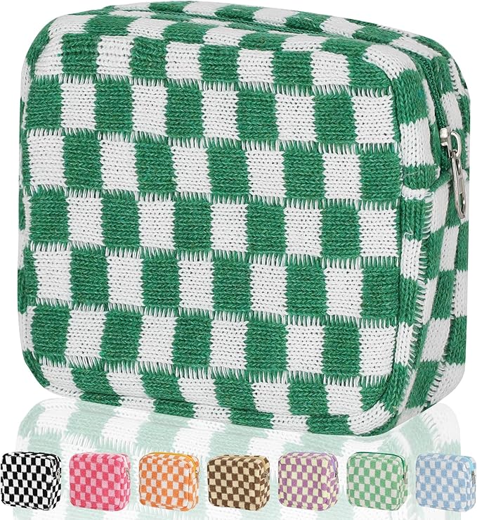 Sanitary Napkin Storage Bag, Menstrual Pad Zipper Bag Checkered Portable Period Bag Panty Liners, Tampon Storage Pouch for Women Ladies Daily Use Storage Purse Travel