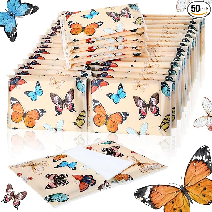 Geyee 50 Packs Tissue Travel Size Facial Paper Napkins Travel Packs Disposable Pocket Tissues for Wedding Guest Traveling School Purse Home Supplies, 500 Sheets 3 Ply(Retro Butterfly)