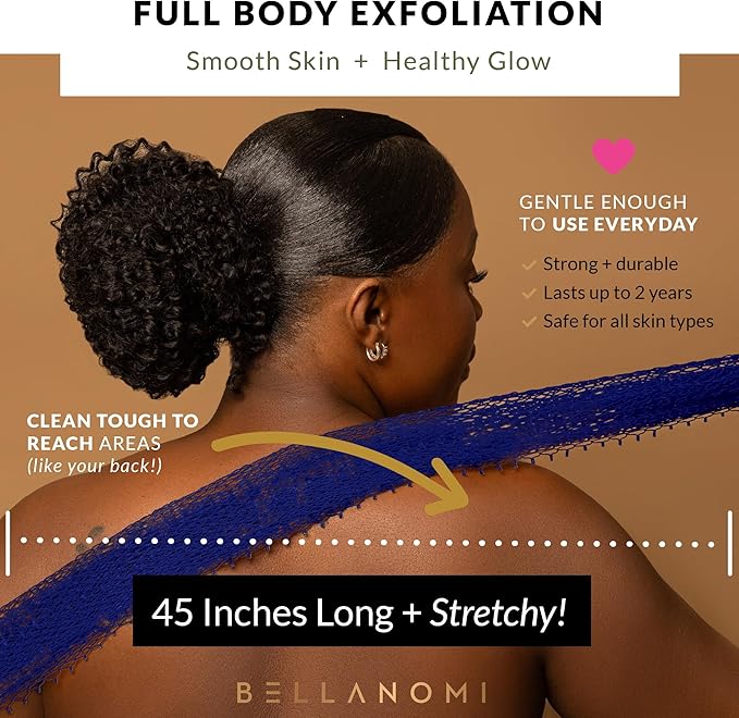 Bellanomi African Exfoliating Net Sponge Authentic Ethically Sourced from Nigeria 45 inch Long (Navy Blue)