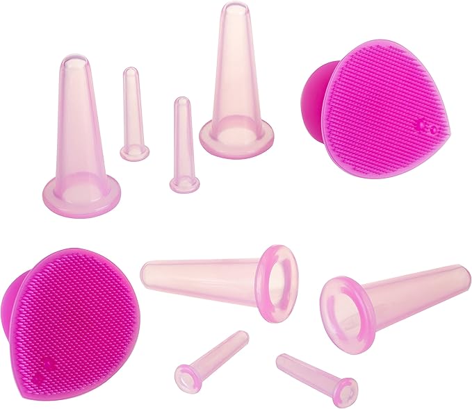 Cupping Therapy Sets - Face Cupping Set - Double Chin Reducer - Facial Cupping System - Silicone Massage Cups - Cupping for Cellulite Kit - Ideal to Shape Your Cheeks and Chin - by Sandine (Pink)