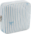 Small Quilted Striped Cosmetic Pouch for Purse, Mini Cotton Makeup Bag with Compartments, Cute Zipper Lipstick Holder for Women (28 White Stripes)