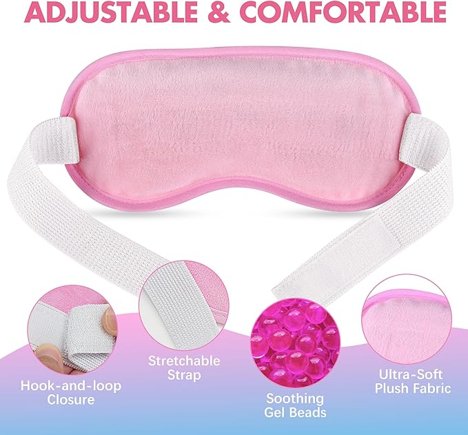 LotFancy Cooling Eye Mask, 2 Reusable Gel Eye Masks, Adjustable Bead Eye Mask, Hot Cold Eye Compress for Dry Eyes, Puffy Eyes, Dark Circles, Migraine, Stye Treatment