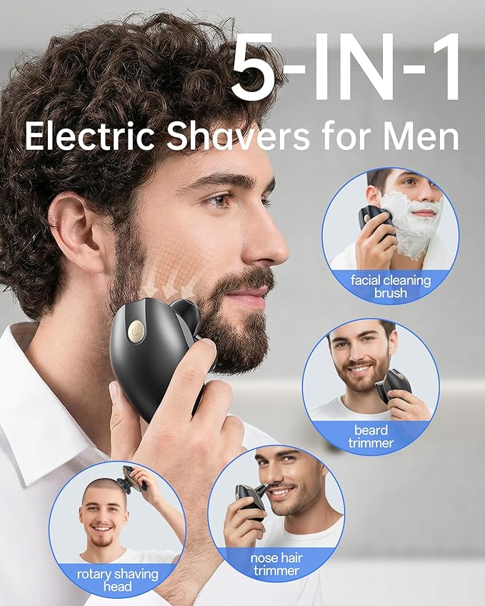 Electric Razor for Men, 5-in-1 Multi-Function Electric Shavers for Men, IPX7 Waterproof Bald Head Shaver with LED Display, Rechargeable Beard Trimmer Body Hair Trimmer, Ideal Gifts for Husband