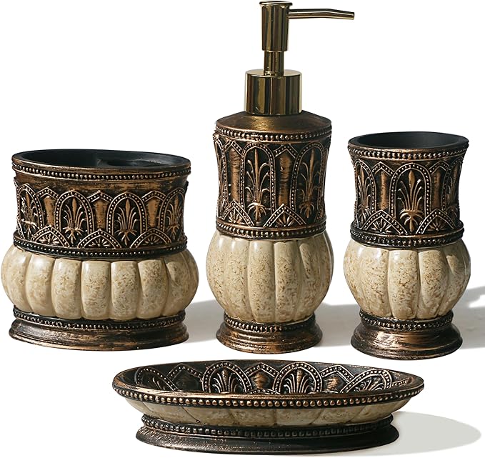 6 Pieces Pumkins Bathroom Accessories Set Including Trash Can, Cup, Toothbrush Holders, Soap Dishes, Soap Dispenser and Toilet Brush, Home Decoration, Retro Style