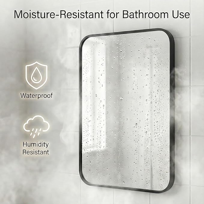 2-Pack 22x30 Inch Matte Black Bathroom Vanity Mirrors | Flush Mount Deep Set Metal Wall Mirror for Over Sink | HD Shatterproof Glass, Rustproof