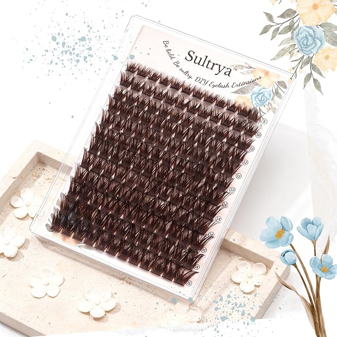 Brown Lash Clusters 144PCS Natural Fluffy Thick Eyelash Clusters, C Curl Volume Cluster Lashes, False Eyelashes, Beginner Friendly, DIY Eyelash Extensions for Natural Look (8-16mm, Brown)