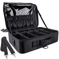 gzcz Large Capacity Travel Makeup Train Case,Professional Cosmetic Bags for Women,Portable Makeup Brush Bag Organizer Storage with Adjustable Dividers and Shoulder Strap