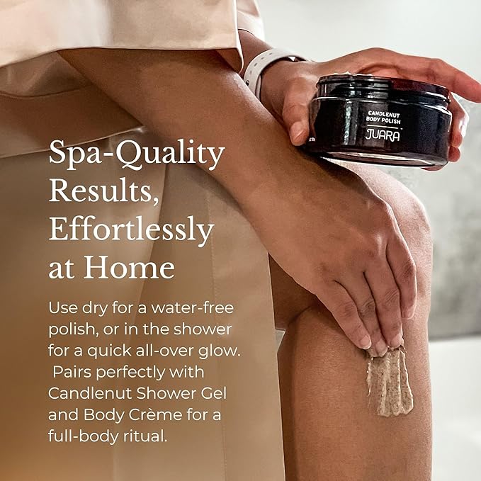 JUARA Candlenut Body Polish - 2-in-1 Exfoliating Body Scrub with Candlenut Oil, Rice Bran & Walnut Shell - Moisturizing Body Exfoliator, No Water Needed, Indonesian Jamu, (7.5 ounce)