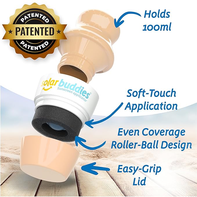 Solar Buddies Sunscreen Applicator - Single Nude - Refillable Roll on Sponge Sunscreen, Suncream & Lotion Applicator For Kids, Adults & Families - Holds 3.4fl oz, Perfect Size for Travel