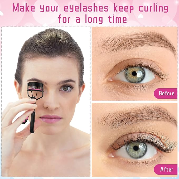 14 Pieces Eyelash Curler Kit Eyelash Comb Eyebrow Brush Tweezers False Eyelashes Applicator Tool Eyebrow Trimmer Silicone Refills Pads for Women(Black and Purple)
